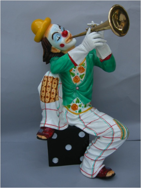 Bronze Clown Statue Sitting w/Trumpet